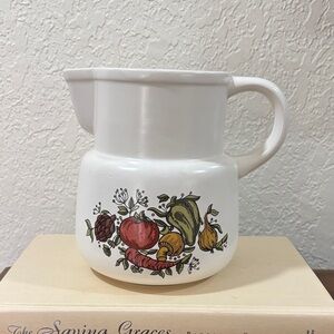 Vintage Floral White Ceramic Pitcher